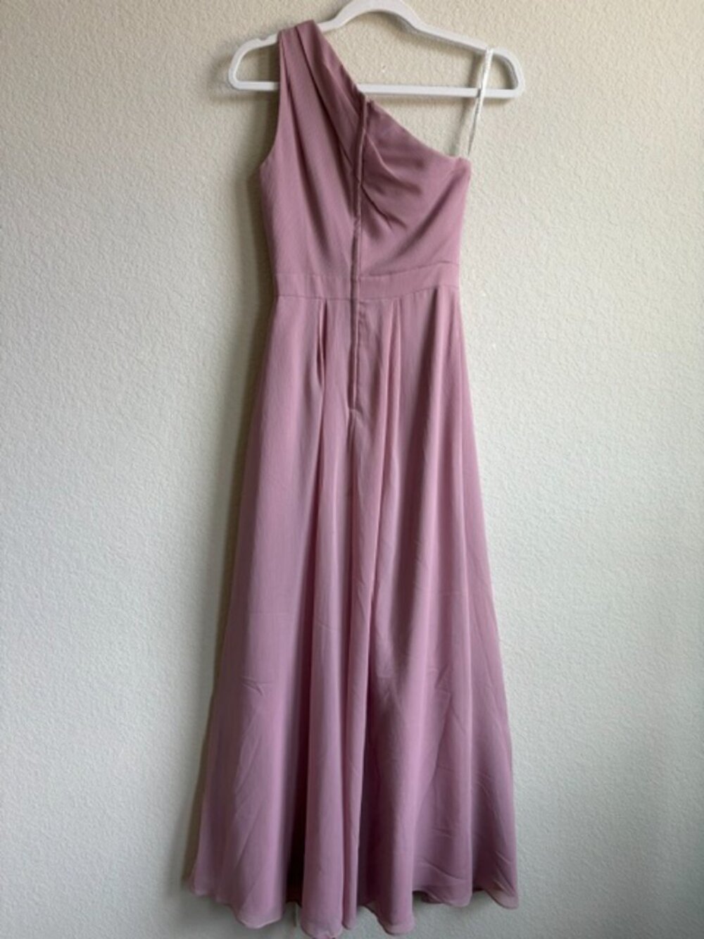 David's Bridal One Shoulder Dusty Rose Chiffon Maxi Gown Size 2 Luxury Chic - Picture 4 of 9